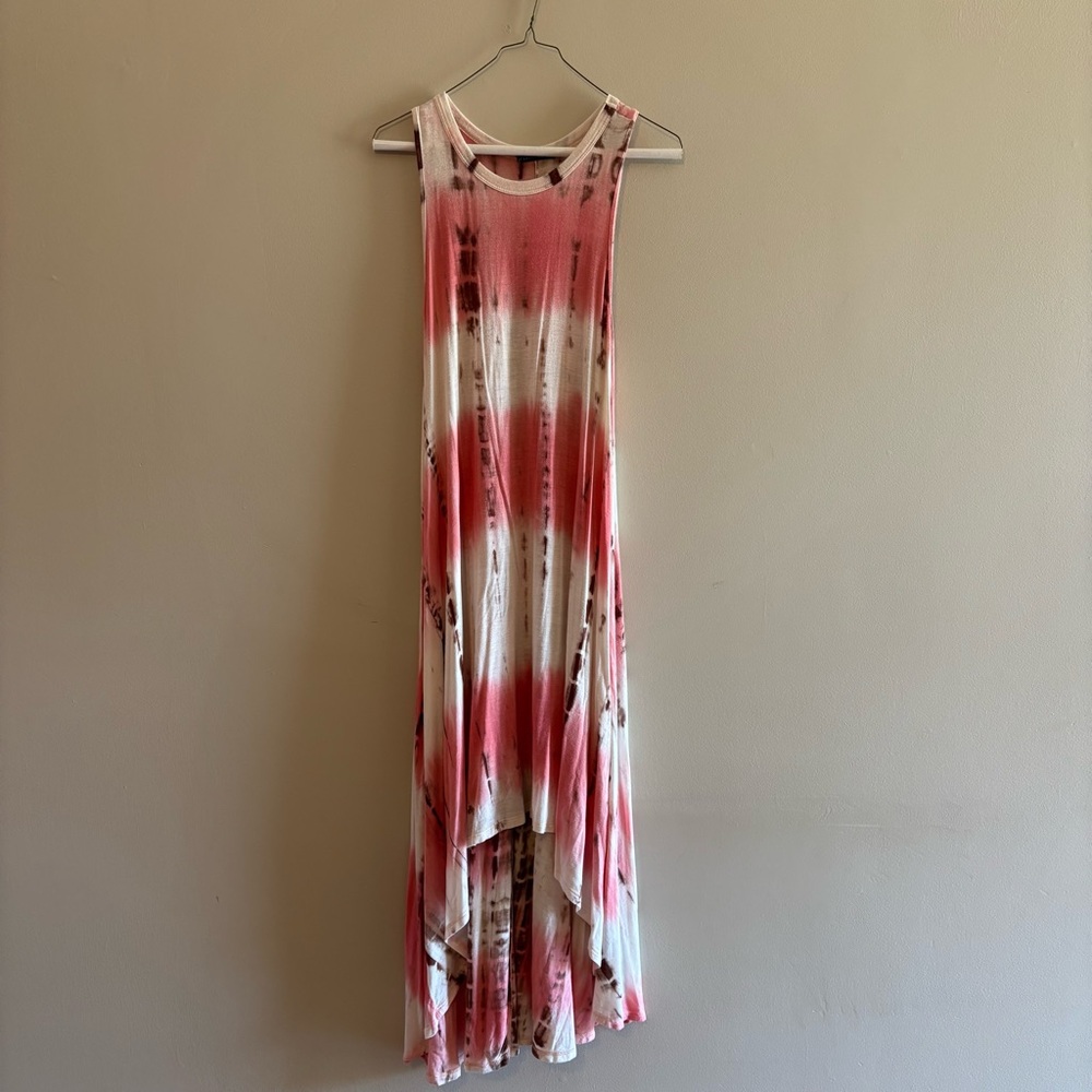 Sleeveless Pink Tie-Dye High-Low Maxi Dress